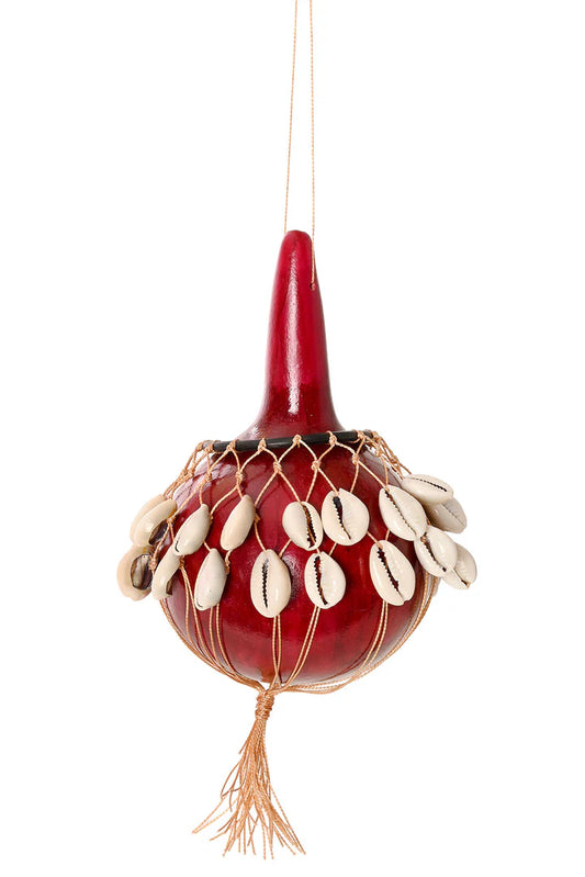Small Red Calabash Gourd and Cowrie Shell Shekere