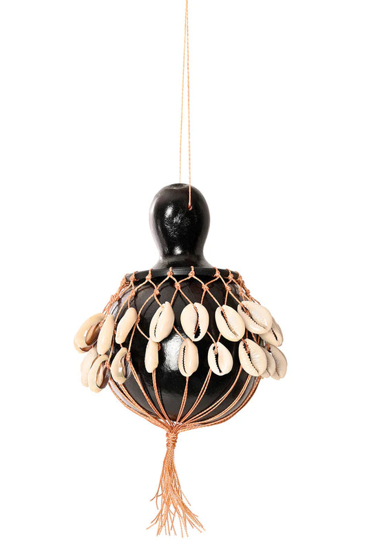 Small Black Calabash Gourd and Cowrie Shell Shekere