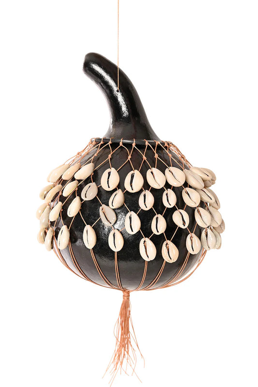 Medium Black Calabash Gourd and Cowrie Shell Shekere