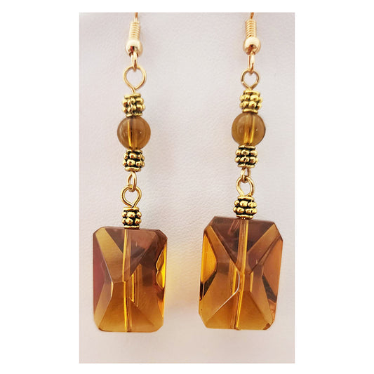 Diamond Cut Crystal Amber Earrings
