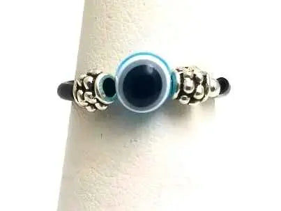 Hand Fired Divine Eye Silver Adjustable Coucho Rings