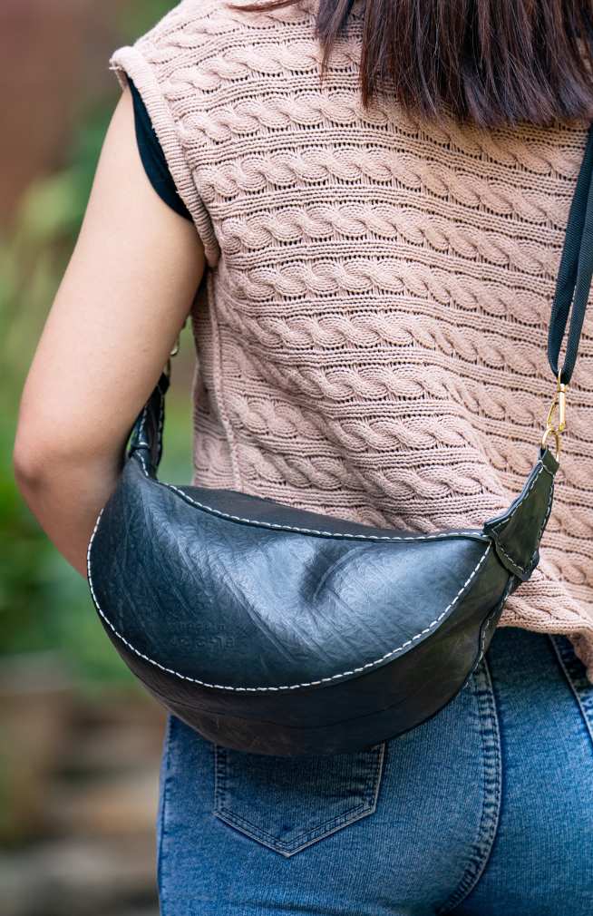 Recycled Rubber Crescent Shape Crossbody Bag