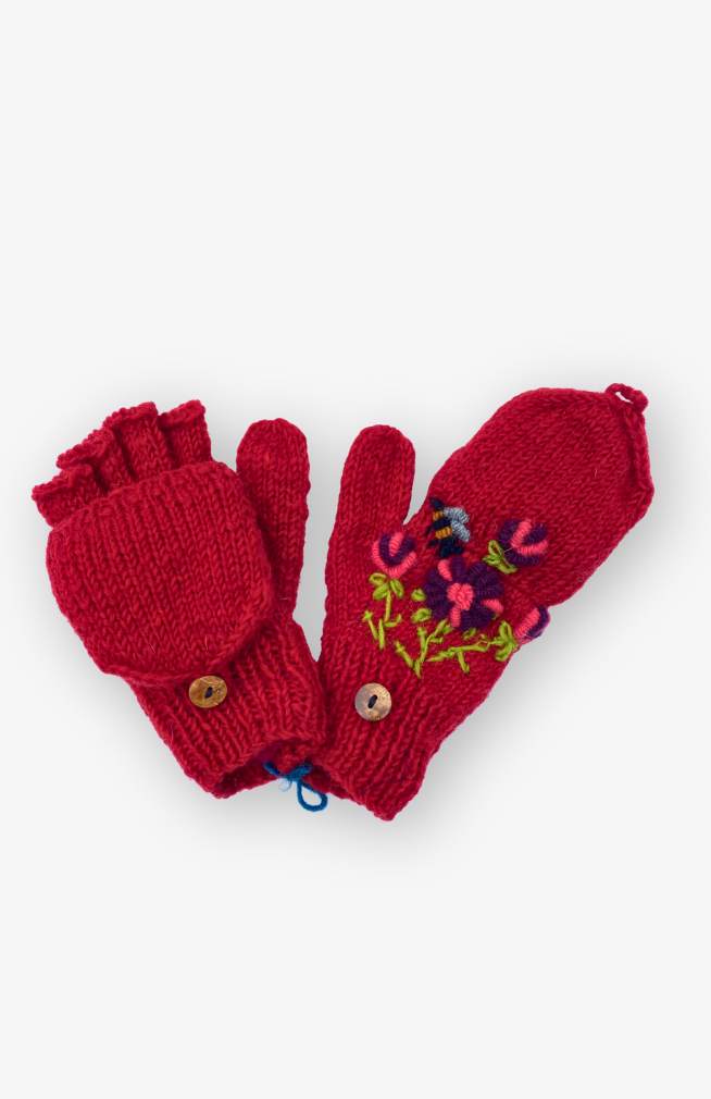 Knit Wool Glitten w/Flower & Bee Embroidery