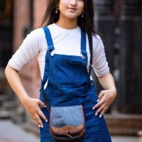 Small Rubber Crossbody Bag w/ Leather Accents