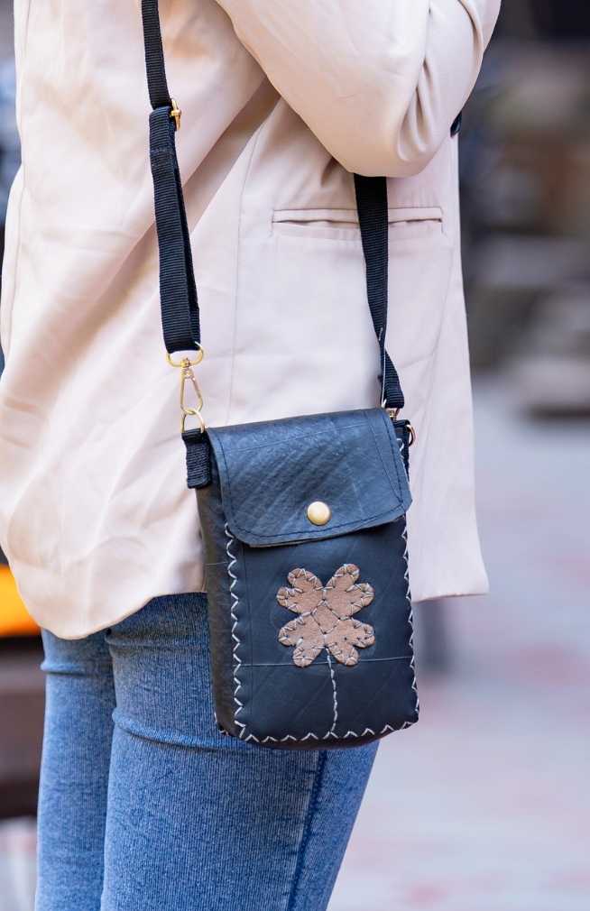 Vertical Recycled Rubber Shoulder Bag