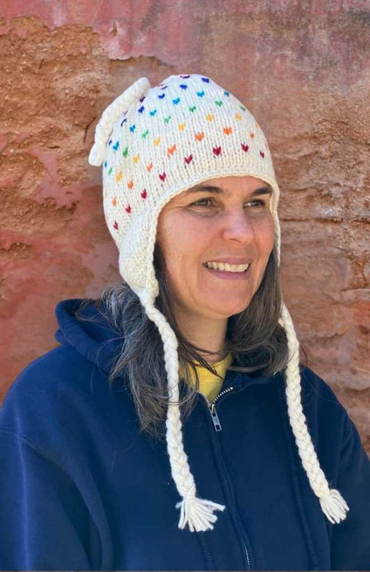 Rainbow knit hat with Earflaps