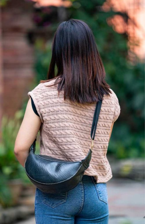 Recycled Rubber Crescent Shape Crossbody Bag