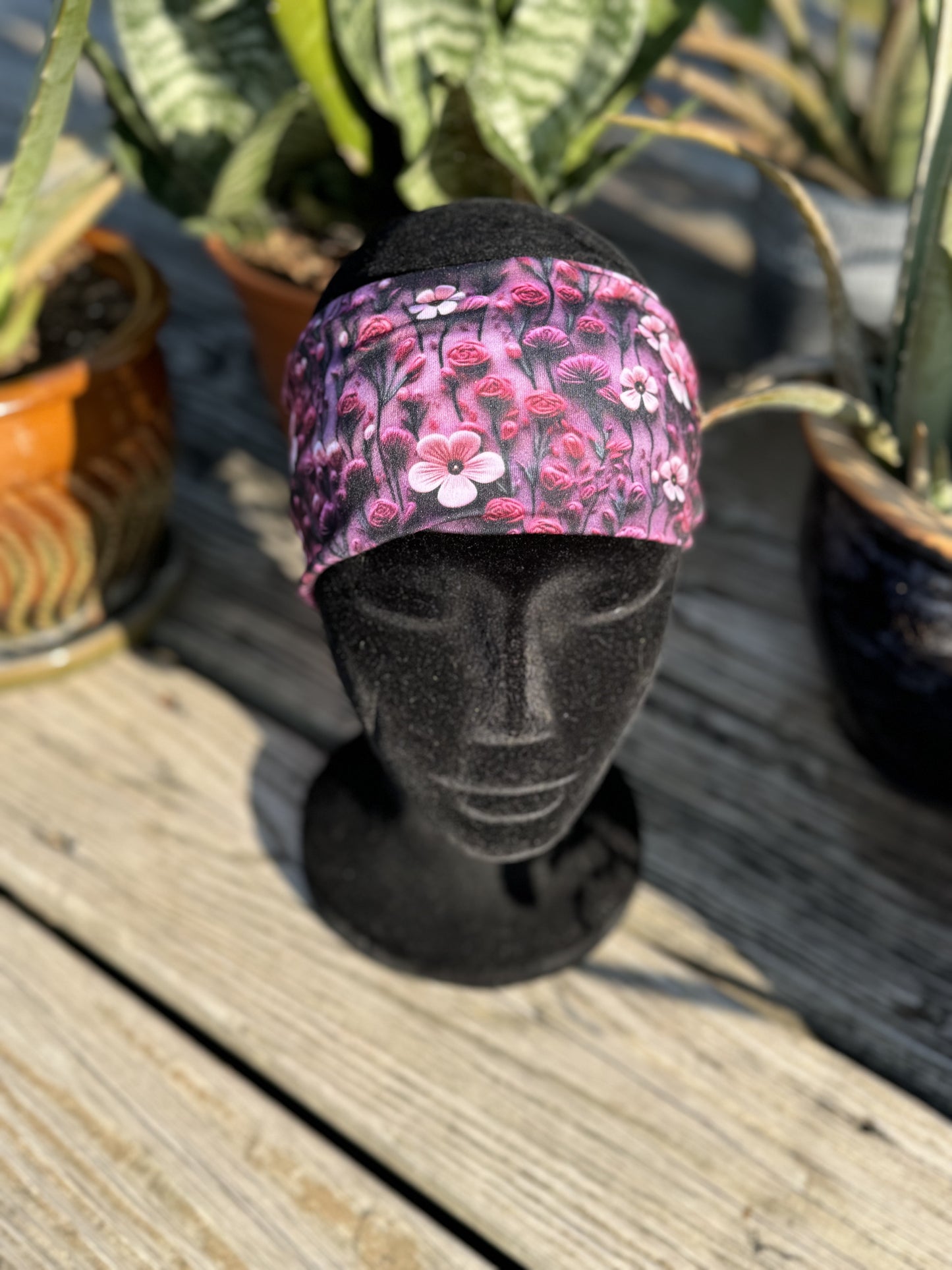 Purple embroidered flowers headband