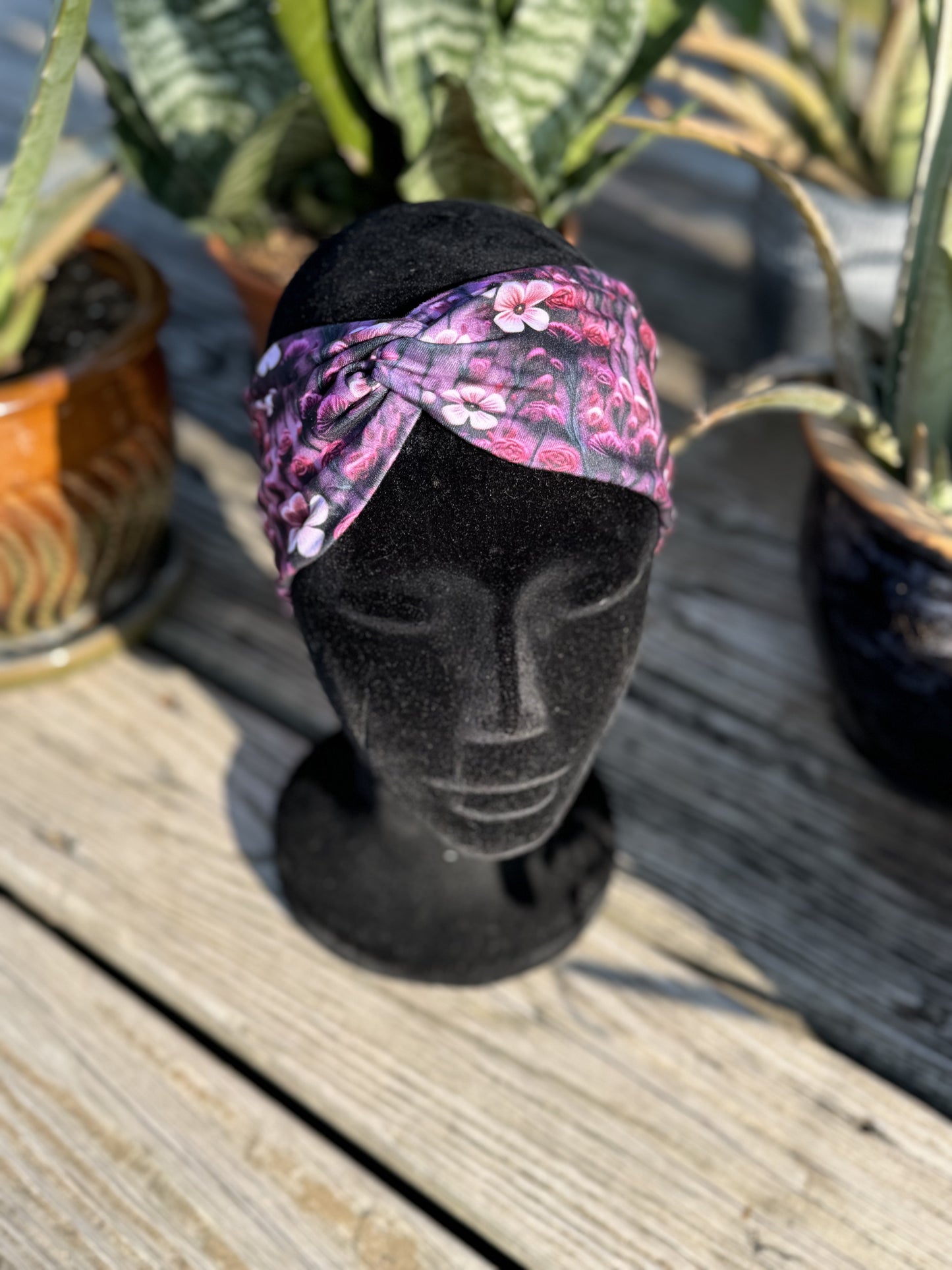 Purple embroidered flowers headband