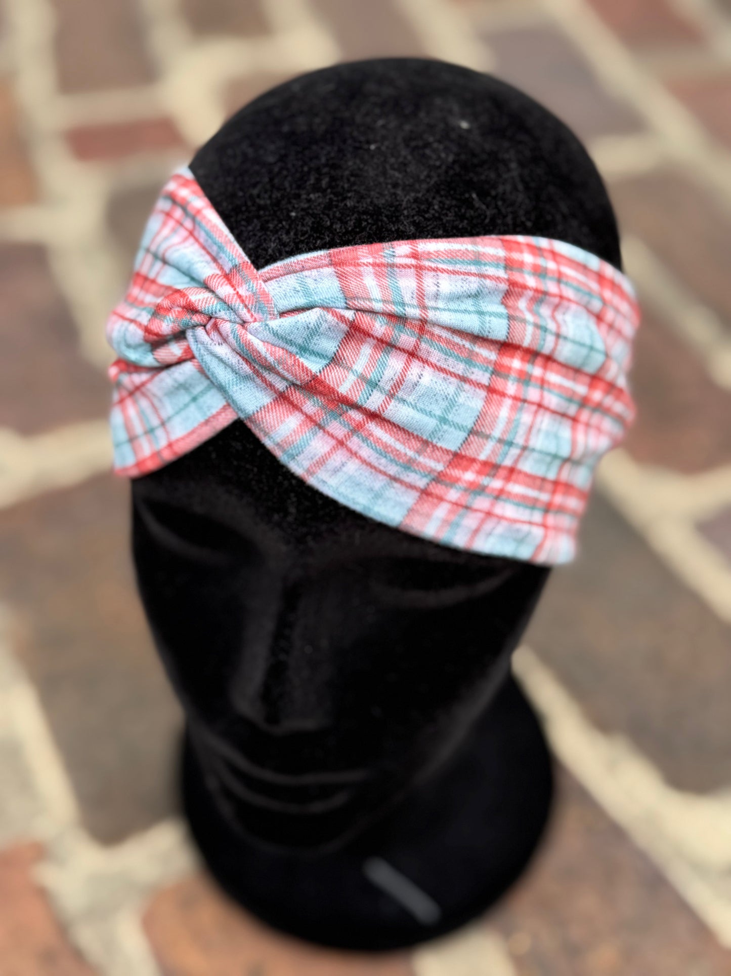 Teal and Red plaid Headband