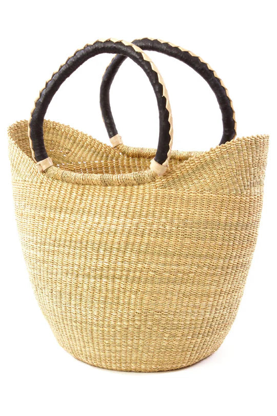 Natural Ghanaian Wing Shopper with Black & Cream Leather Handles