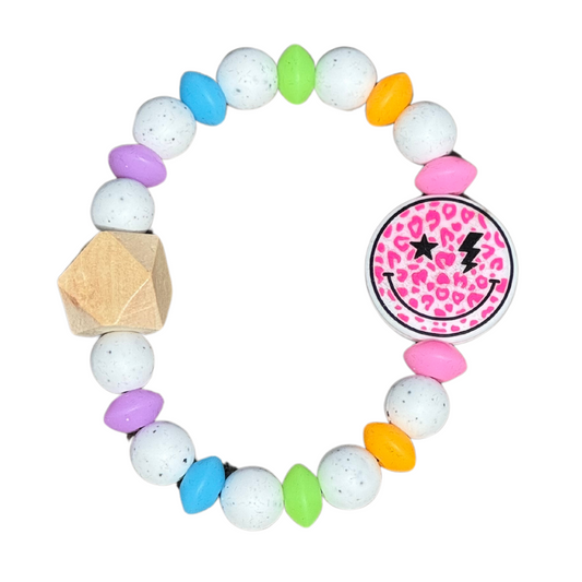 Pink leopard smiley face Wristlet