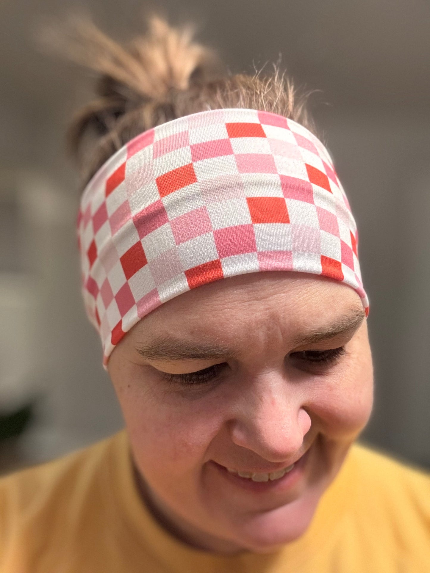 Pink Checkered Headband