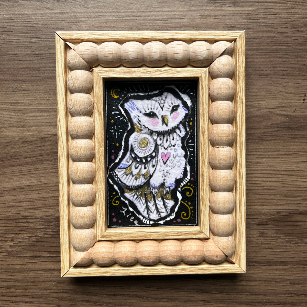 Liza Paizis 'Bella' Owl hand embellished framed print
