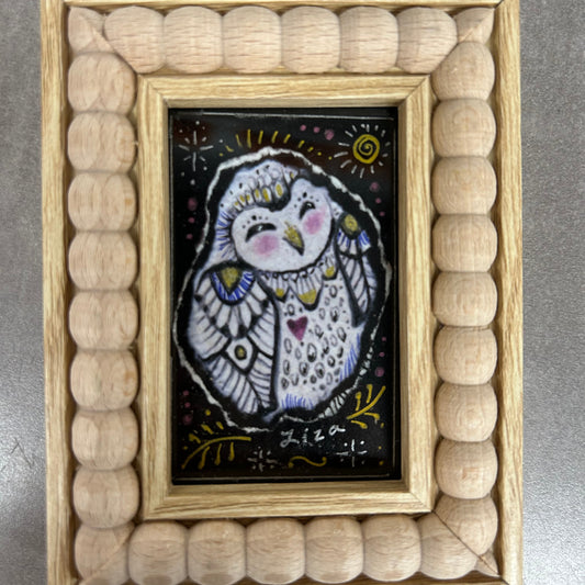 Liza Paizis Owl hand embellished framed print 'Pip'