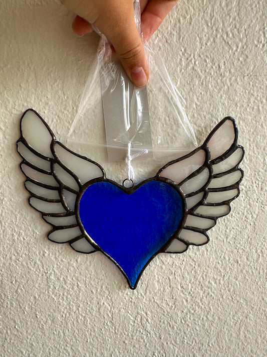 Winged Blue Heart Stained Glass