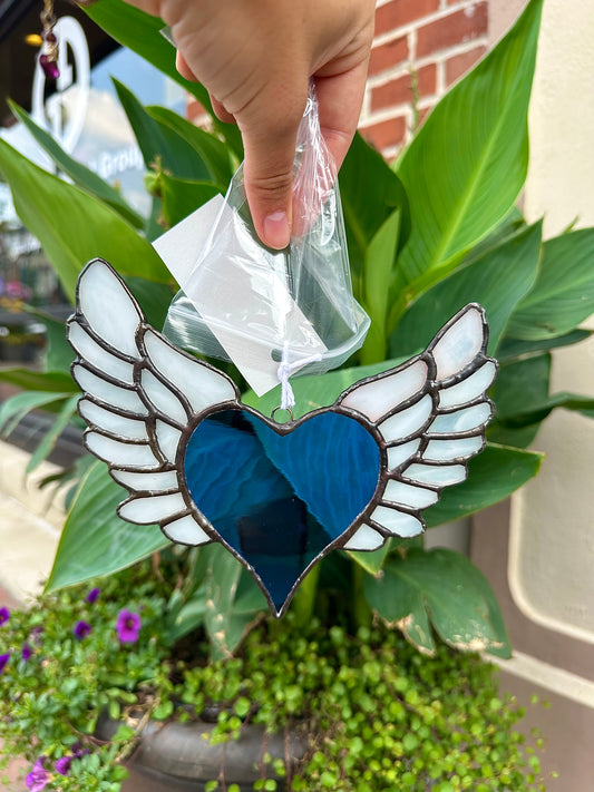Winged Blue Heart Stained Glass
