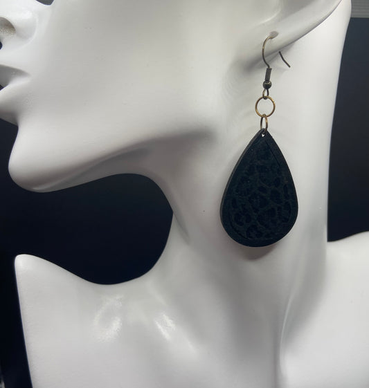 Tear shape wood and leather earring