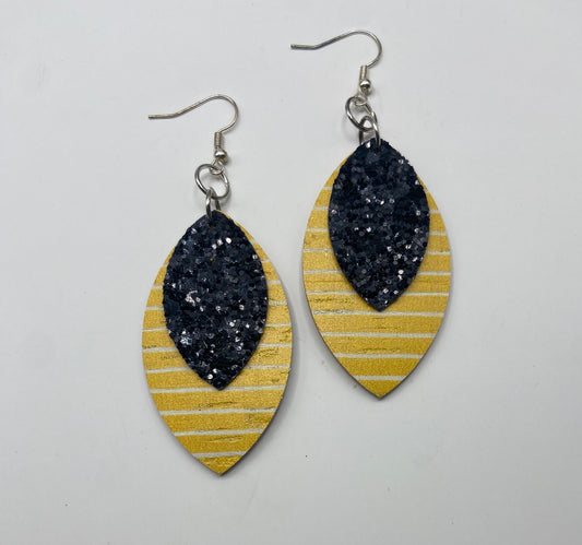 Yellow stripe with black glitter earring