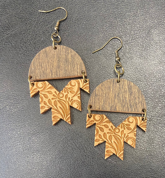 Half Circle Wood with western shape earring