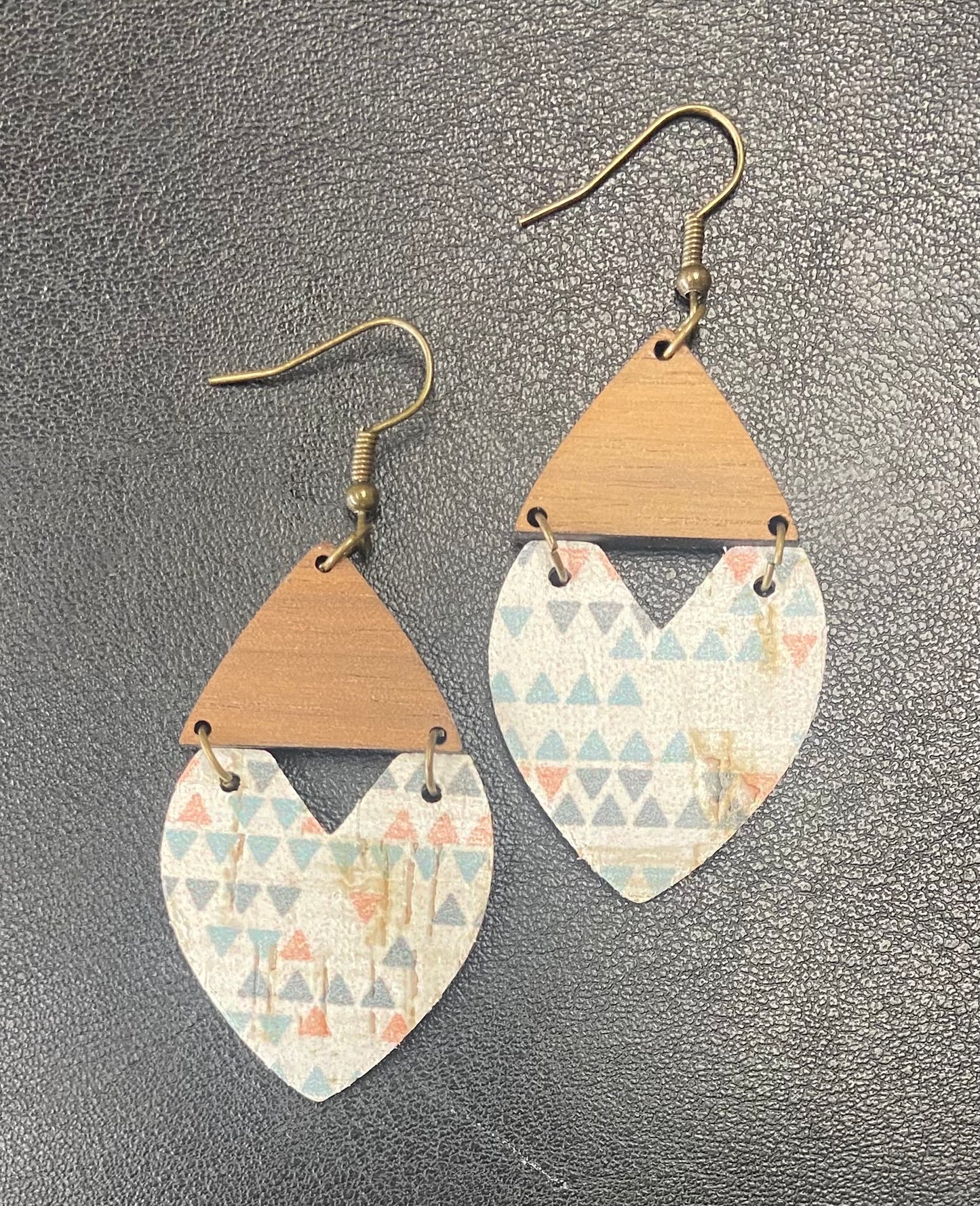 Petals shape wood and leather earring