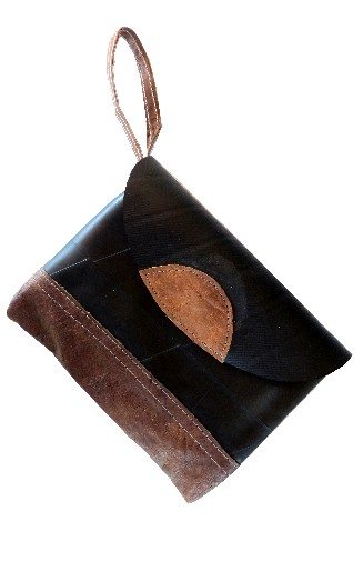 Recycled Tire Clutch w/ Leather Wrist Strap & Belt Loop