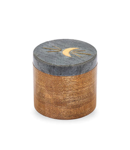 Indukala Keepsake Box - Black Marble, Mango Wood, Brass, Round