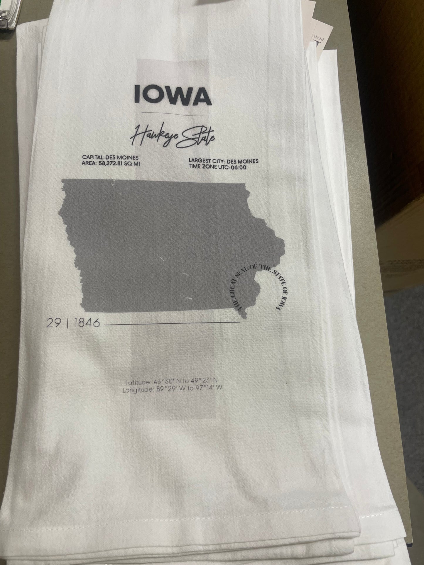 Iowa State Facts Tea Towel: White • 100% Cotton