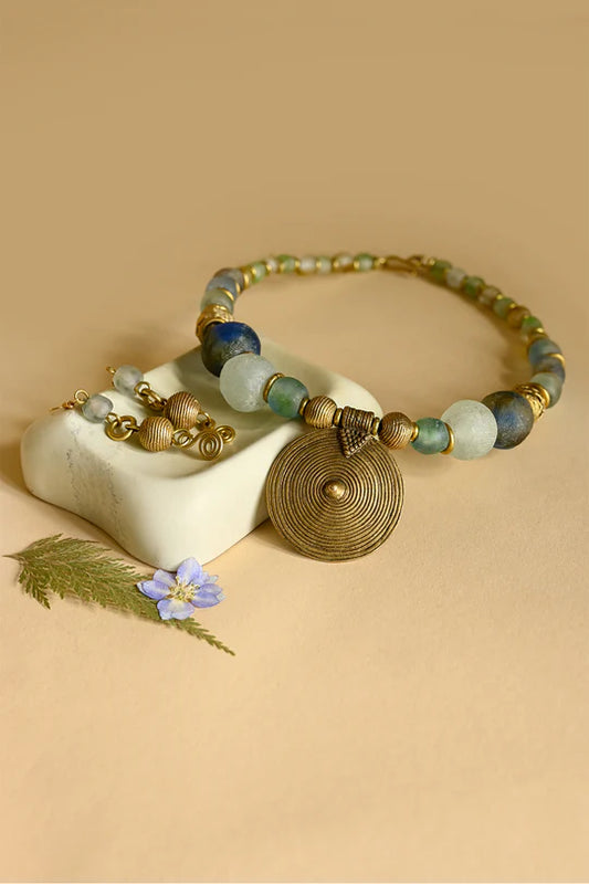 Brass & Recycled Glass Spiral Sands Necklace