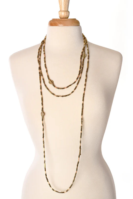 Extra Long Beaded Wrap Necklace - Neutral