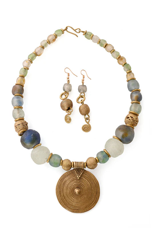 Brass & Recycled Glass Spiral Sands Earrings