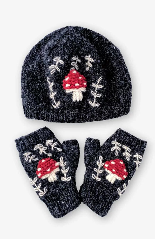 Adult Knit Hat with Embroidered Mushroom Design. Fleece Lined. Assorted Sizes and Assorted Colors