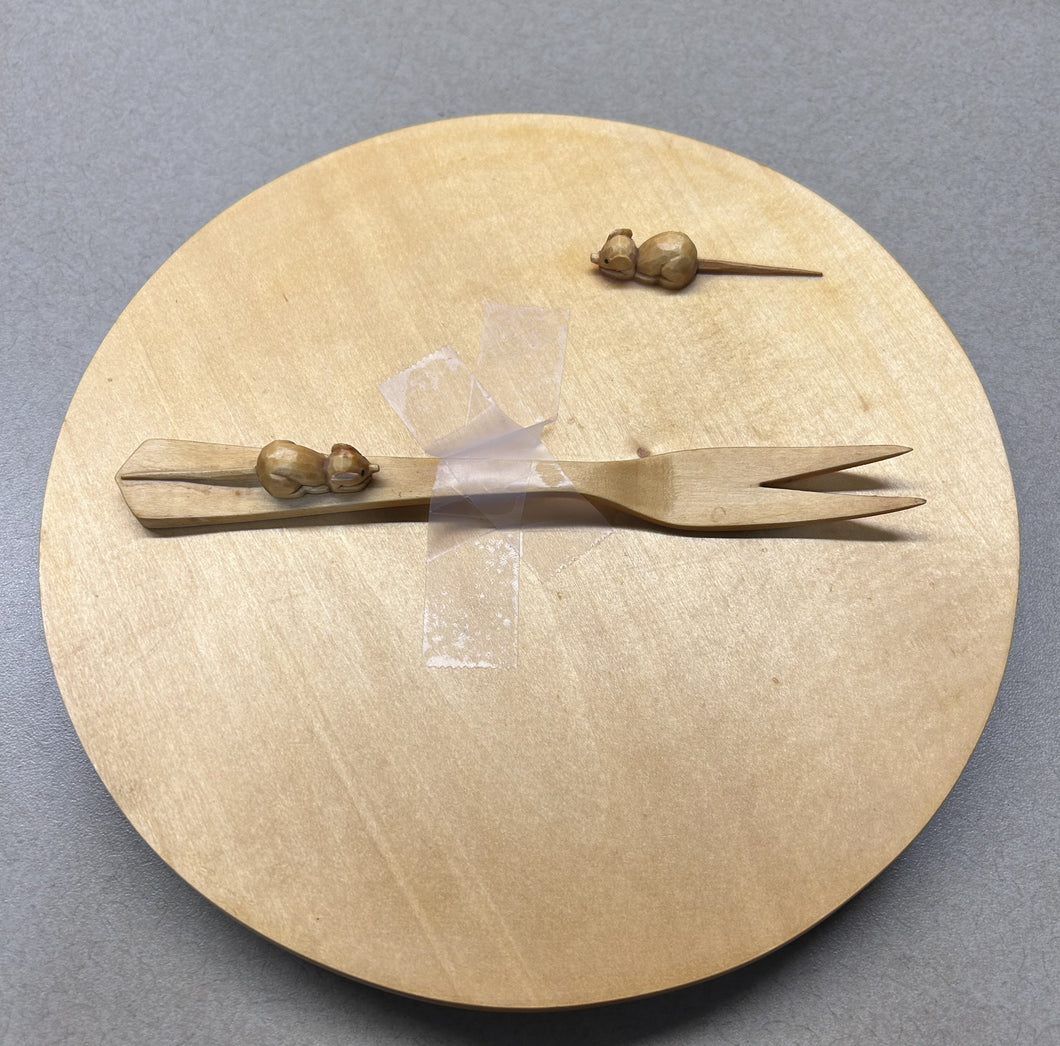 Wooden Mouse Cheese board with Fork