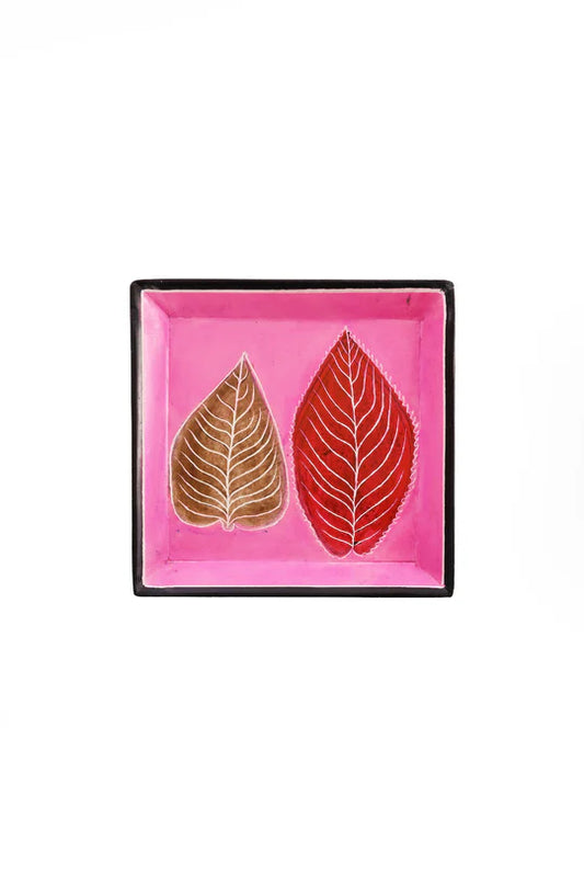 Square Pink Leaves Soapstone Desktop Dish