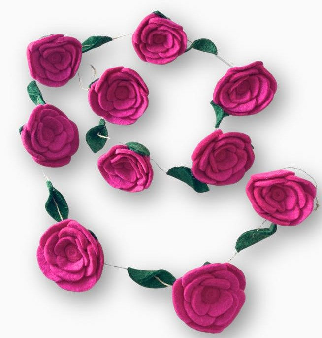 Felted Rose and Leaf Garland