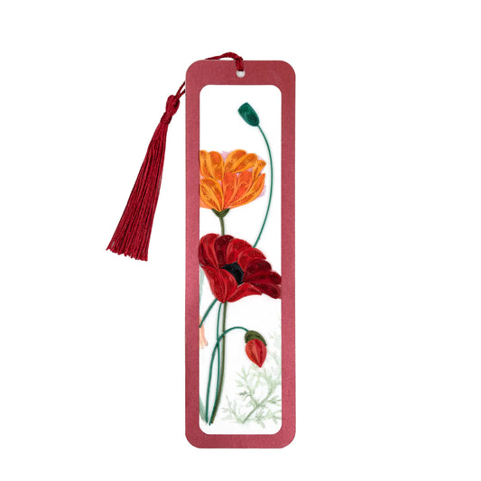 Bookmark, Handmade Quilled Paper Red and Orange Poppies