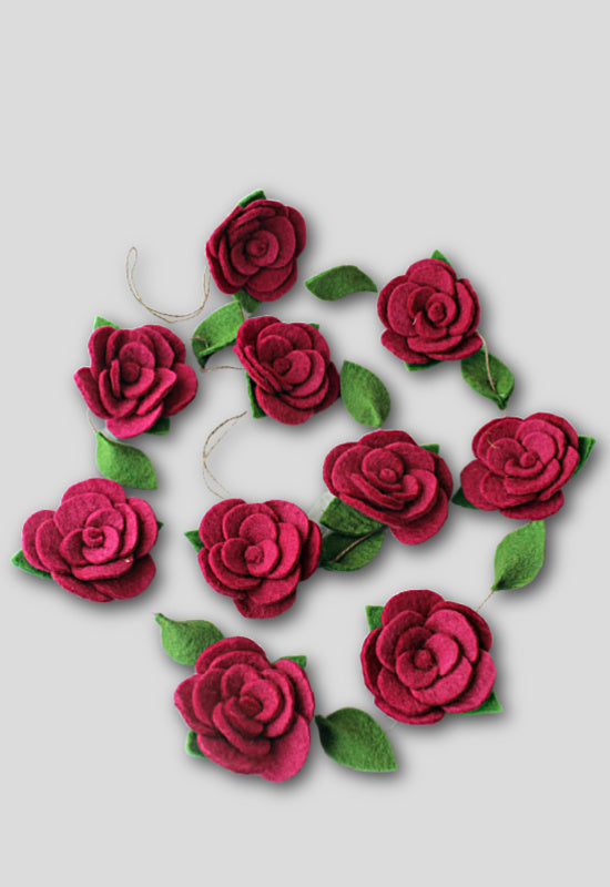 Felted Flower and Leaf Garland
