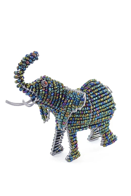 Patmore's Aqua Blue Beaded Elephant Sculpture