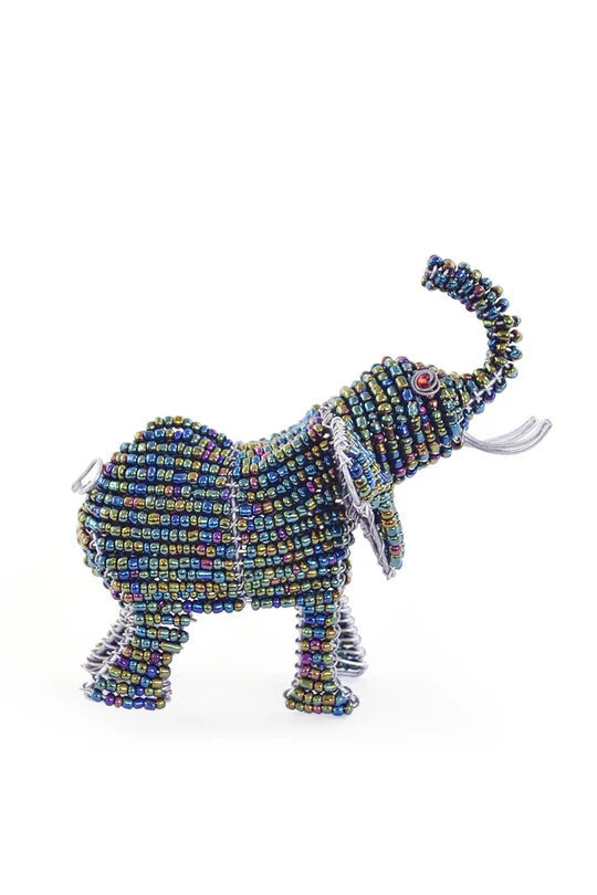 Patmore's Aqua Blue Beaded Elephant Sculpture