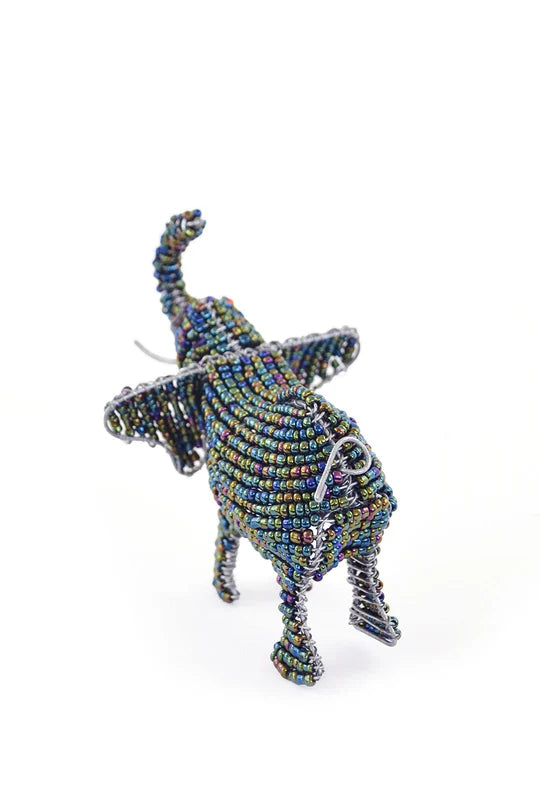 Patmore's Aqua Blue Beaded Elephant Sculpture