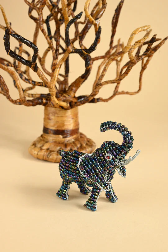 Patmore's Aqua Blue Beaded Elephant Sculpture
