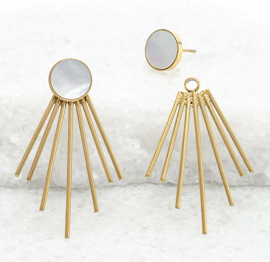Caroline Mother of Pearl Stud & Fringe Earrings