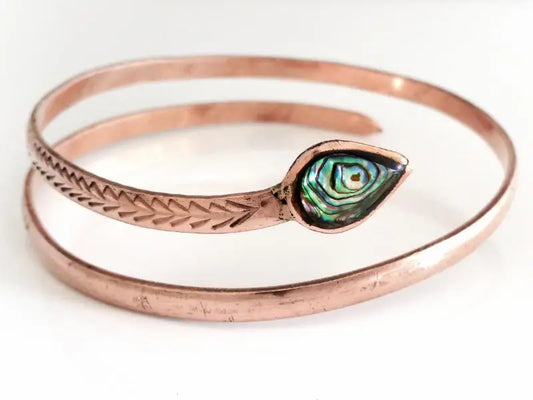 Bracelet  Serpent Upper Arm Pure Copper Inlaid Abalone