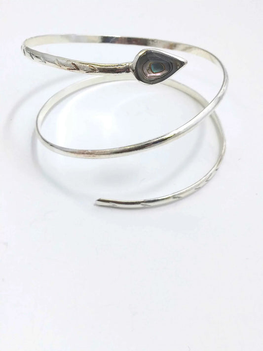 Bracelet Serpent Upper Arm Silver Inlaid Abalone