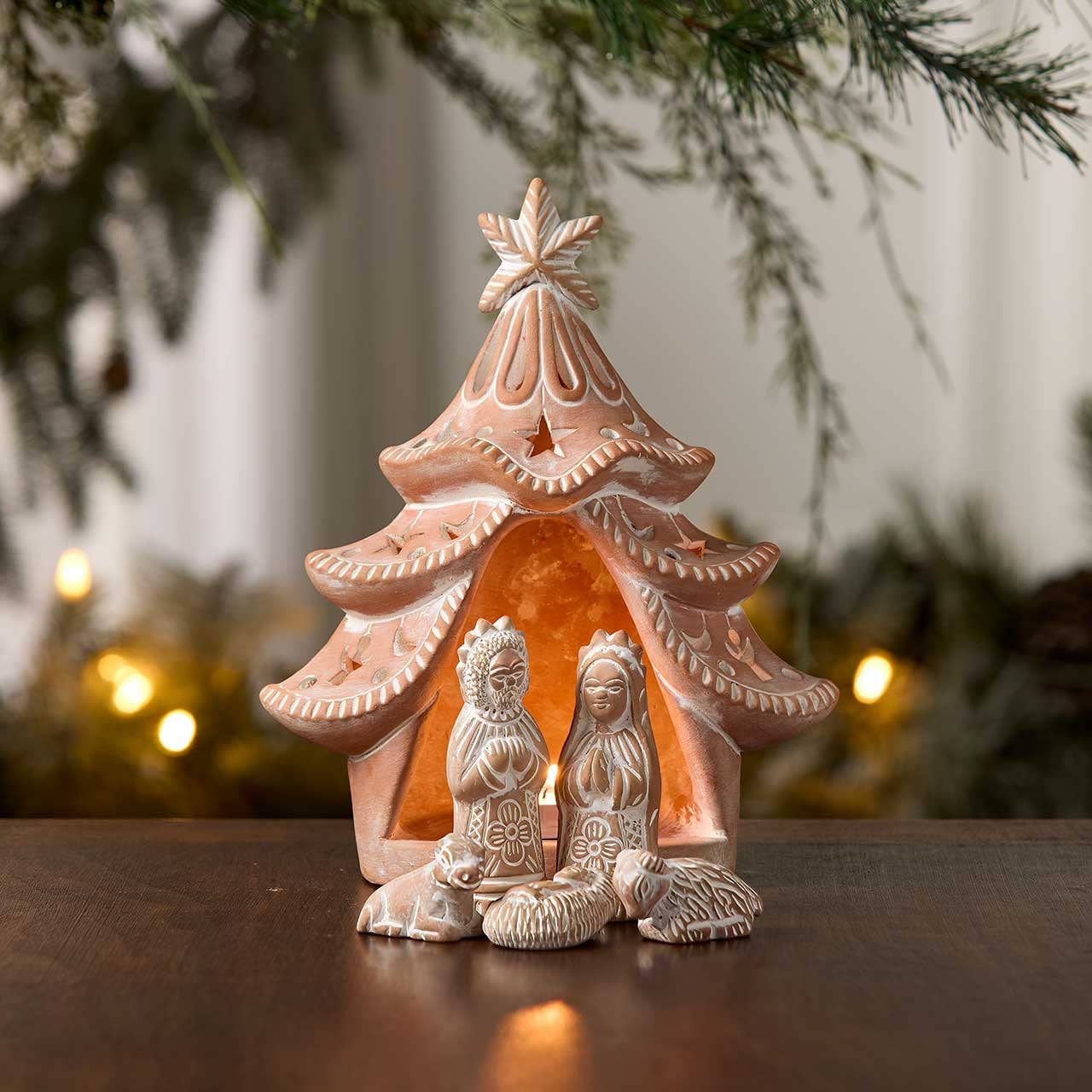 Tree Lantern Terracotta Nativity
