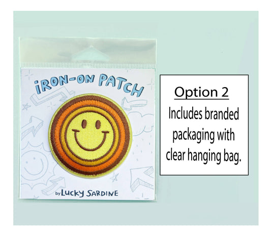 Smiley Face, Retro Sun, Rainbow Embroidered Iron-On Patch