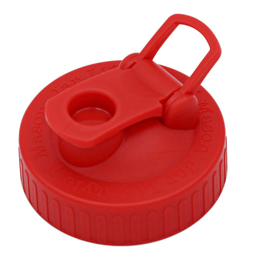 Pour & Store Shaker Lid w/ Carry Loop for Mason Jars: Cherry red / Regular mouth / Updated