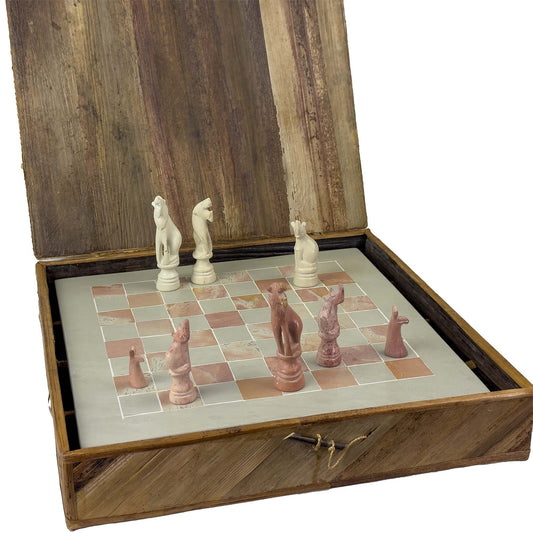 Soapstone Chess Set in Box - Safari Animal Pieces