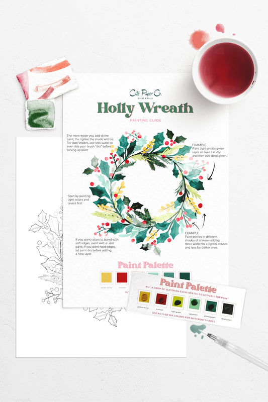 Holly Wreath watercolor painting kit