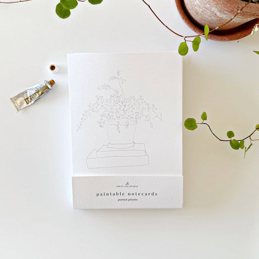 paintable watercolor notecard set Potted plants